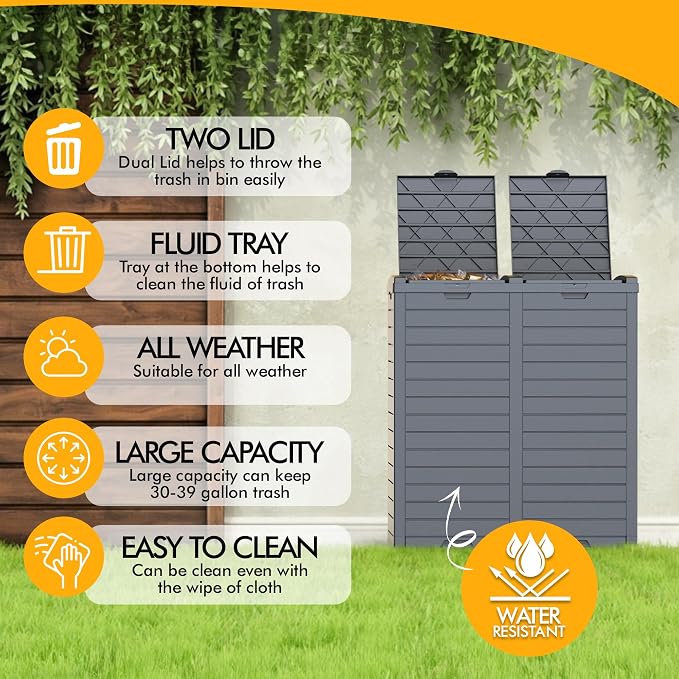 62 Gallon Outdoor Trash Can, Waterproof Resin Trash Can - Image 7