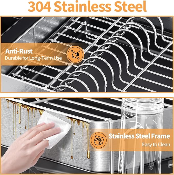 Expandable Dish Drying Rack for Kitchen Counter, 304 Stainless Steel Dish Rack - Image 3