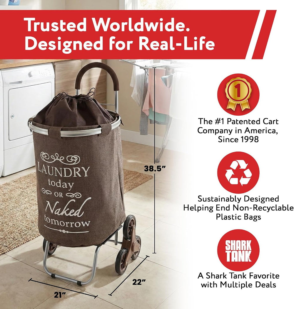 dbest products Stair Climber Laundry Trolley Dolly, Brown Laundry Bag Hamper ...
