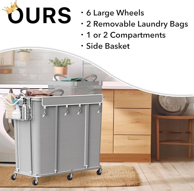 Simple Houseware Extra Large Rolling Laundry Cart – Heavy Duty Hamper - Image 5