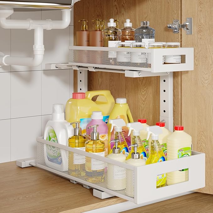 1 Pack 17IN Depth Under Sink Storage Organizer, Large 2-Tier Elegant Mesh Pull by UnderSinkOrganizer