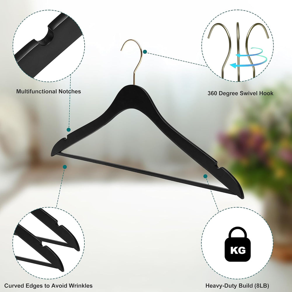 20 Luxury 16.5" Ultra Thin Space Saving Black Wooden Hangers, 360 Degree...