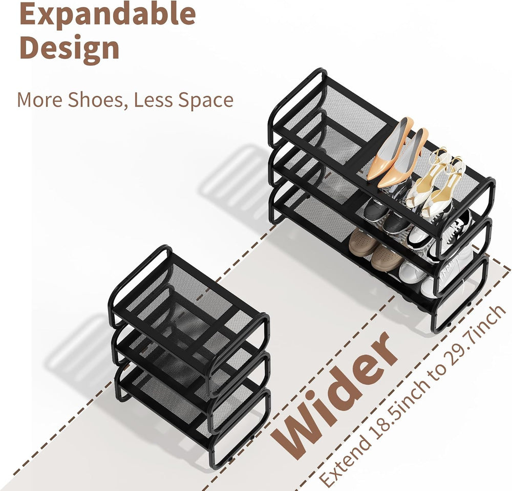3 Tier Shoe Rack - Expandable Shoe Organizer for Closet