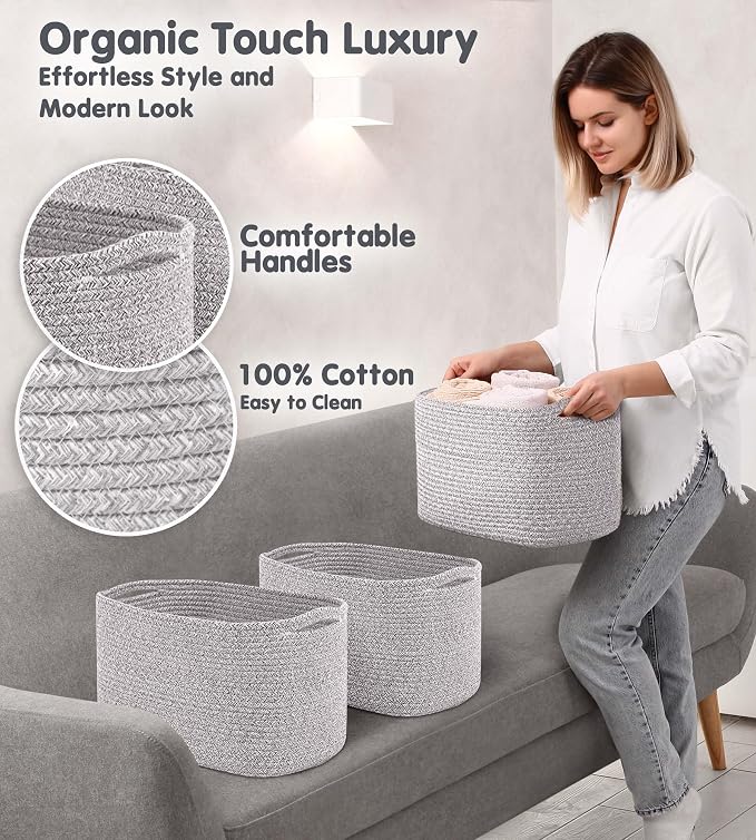 CHAT BLANC Cotton Rope Baskets for Organizing | Storage Baskets for Shelves | - Image 3