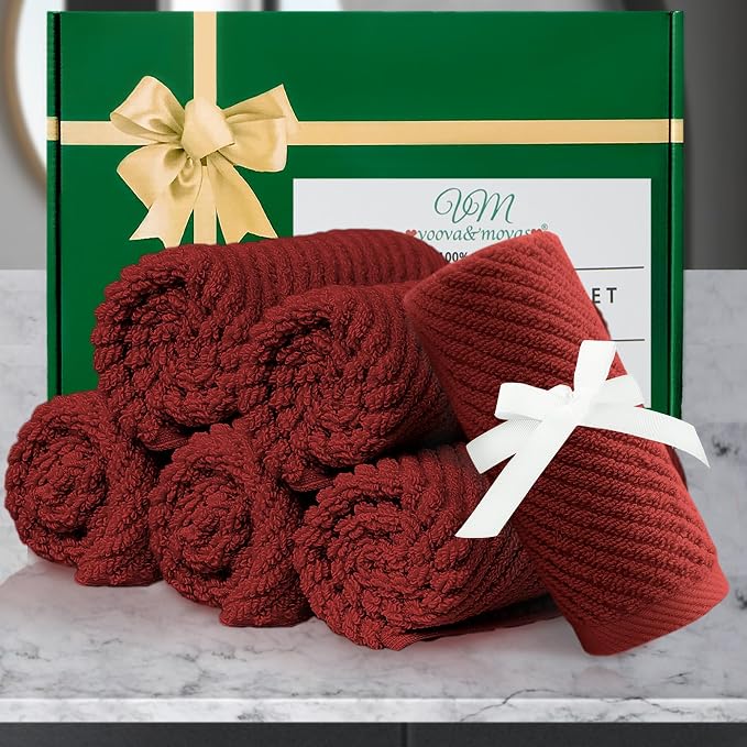 VOOVA & MOVAS Red Washcloths, Bath Hand Towels Set - Image 5