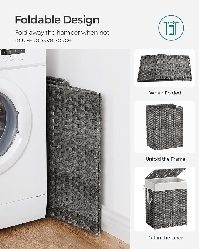 SONGMICS Laundry Hamper with Lid, 90L Clothes Hamper with 2 Removable Liner Bags - Image 8