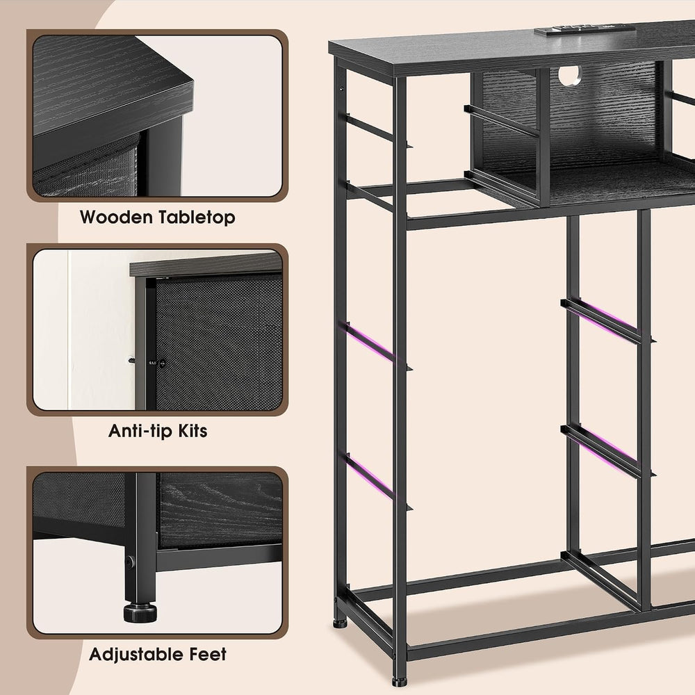 Romorgniz Black Dresser for Bedroom with 10 Drawers, LED & Charging Station