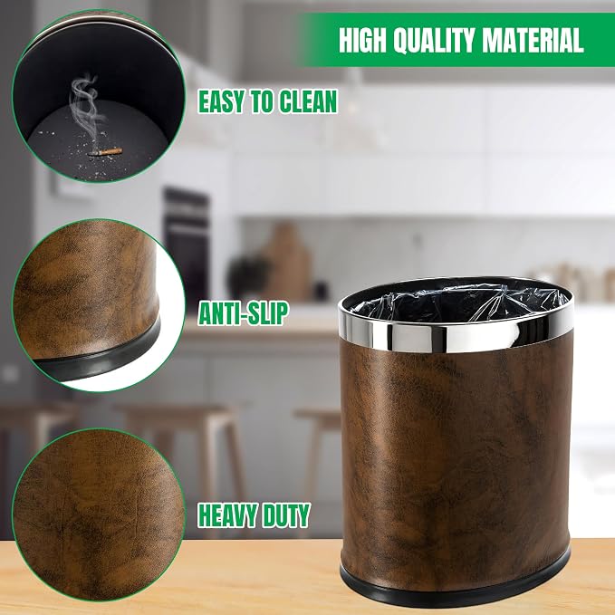 'Invisi-Overlap' Open Top Leatherette Trash Can, Small Office Wastebasket - Image 4