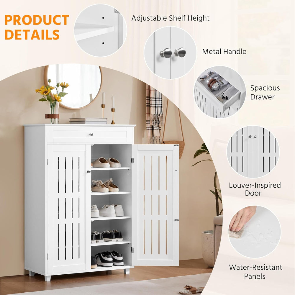 Yaheetech 5-Tier Shoe Storage Cabinet with Doors for Entryway, White