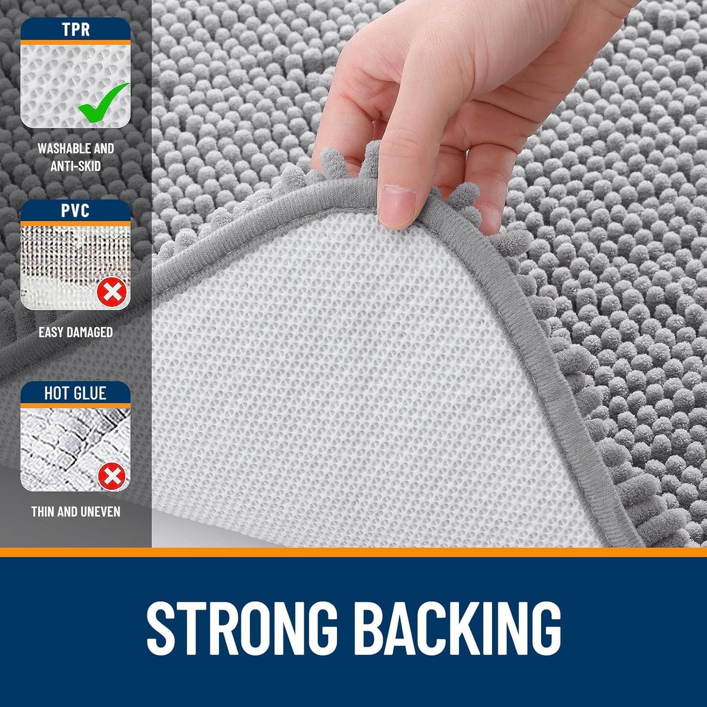 OLANLY Bathroom Rugs Sets 2 Piece, Soft Absorbent Chenille Bath Mats and U-Shaped Contour Toilet Mat Area Rug Set, Machine Washable Bath Carpet, Home Decor Accessories (30"x20"+24"x20", Grey)