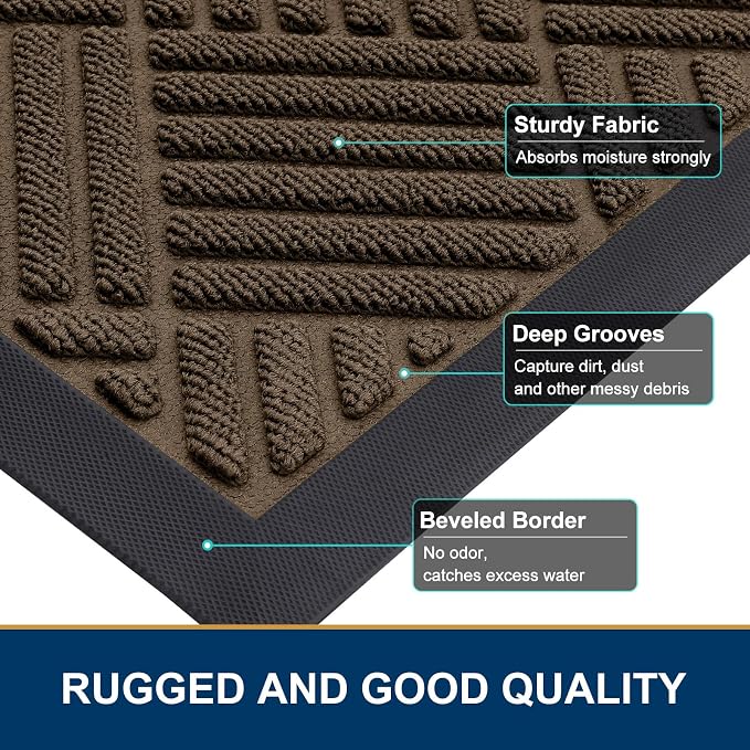Smiry Front Door Mat Outside Entrance, Heavy Duty Outdoor Indoor Mat, Natural - Image 4