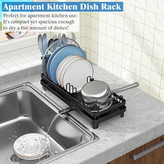Small Dish Drying Rack, Compact Sink Dish Drainer Plate Rack Organizer - Image 3