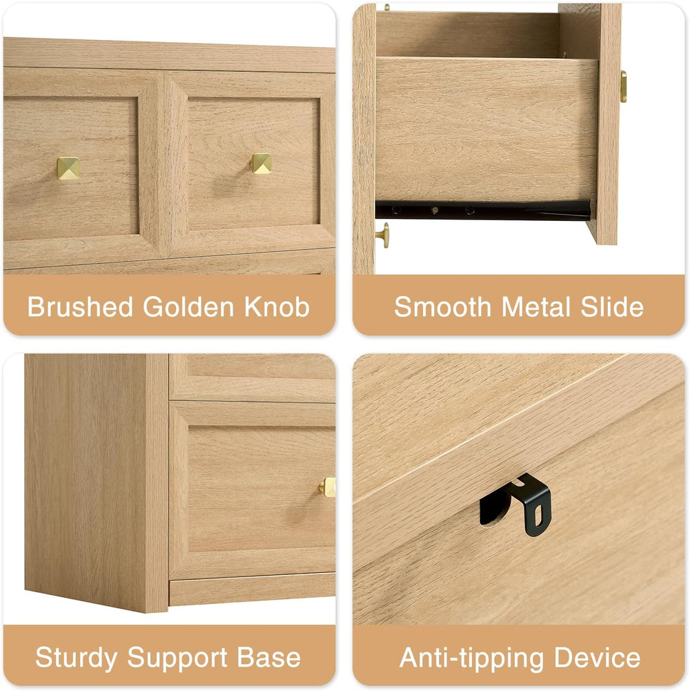 6 Drawers Dresser for Bedroom-46.5" Wide Wooden Chest of Drawers with La...
