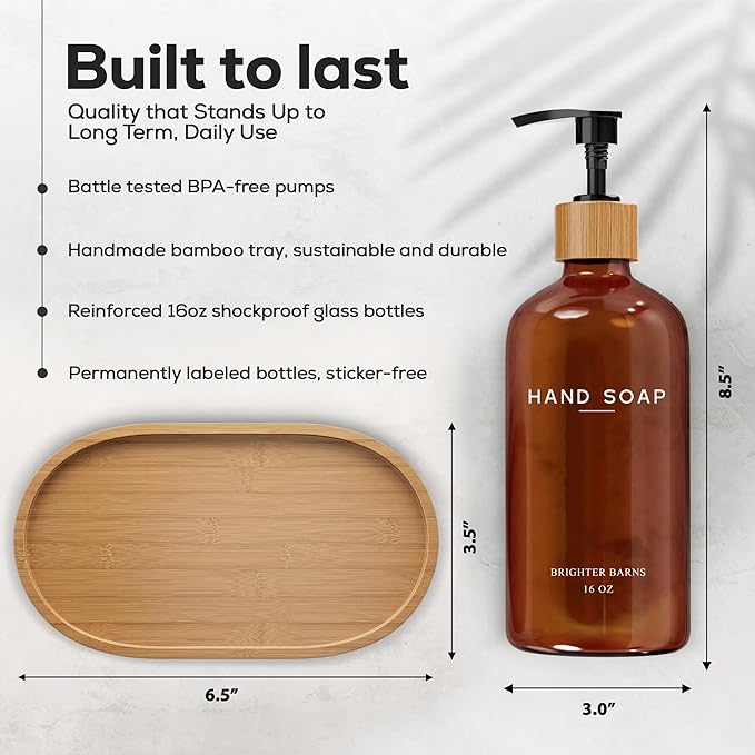 Amber Glass Soap and Lotion Dispenser Set - Image 3
