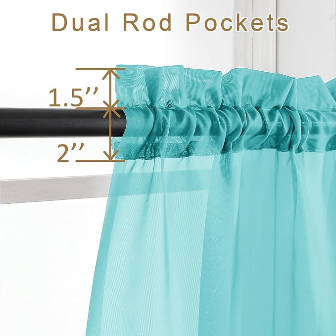 Chyhomenyc Turquoise Sheer Curtains 63 Inch Length 2 Panels, Light Filtering - Image 4