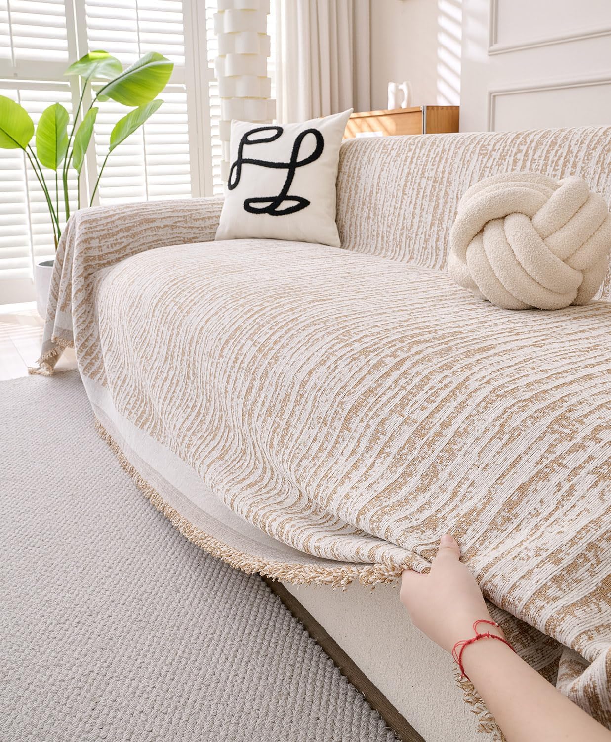 Erke Couch Cover Sheet Blanket, Sofa Cushion Slip Covers, L Shape Sectional Furniture Decor Protector, Machine Washable Chenille Slipcover for Pets Dogs Cats (Texture Coffee, 86" x 150")