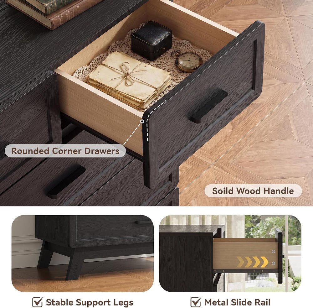 YANSNWO Black 6 Drawer Dresser for Bedroom, 47" Tall Chest of Drawers