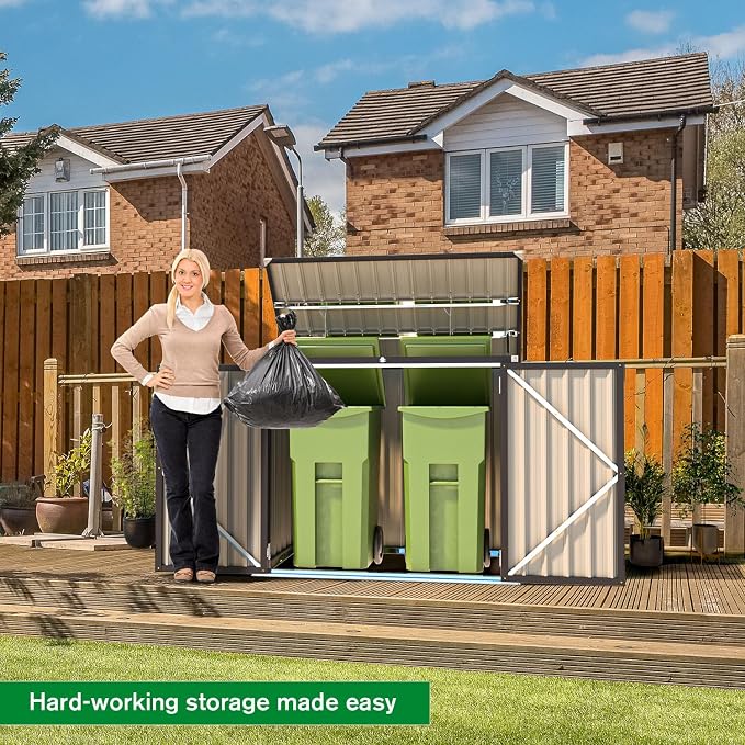 AECOJOY Outdoor Trash Can Storage, 46 Cu.Ft Outdoor Garbage Can Storage Shed - Image 2