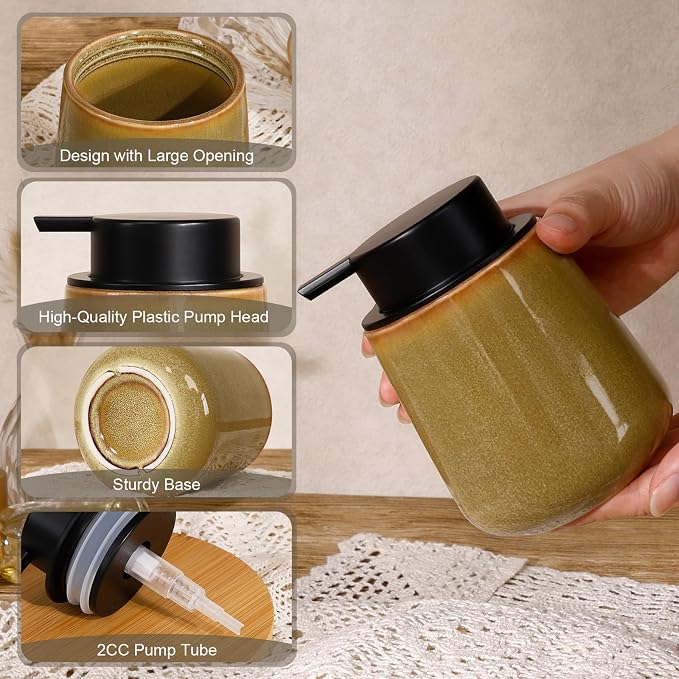 INGOFIN Ceramic Lotion Dispenser - 12 oz Refillable Hand Soap Dispenser Bathroom - Image 4