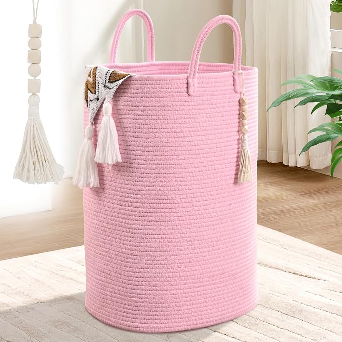 Woven Laundry Basket for Clothes, 65L Large Rectangle Laundry Hampers, Nursery by WENMER
