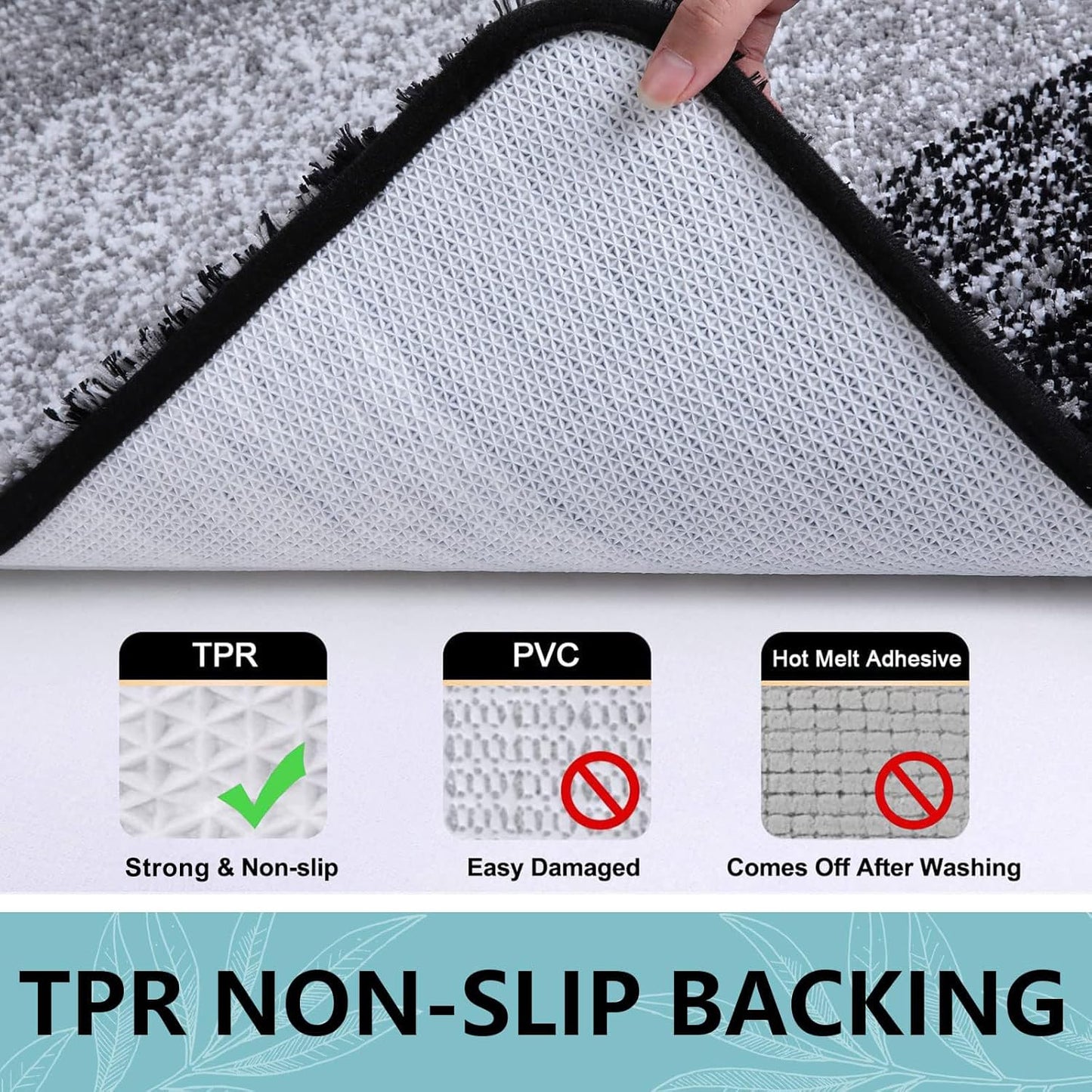 Arotive Microfiber Bathroom Rugs, Shaggy Soft and Absorbent Bath Rug, Non-Slip, Thick Plush Machine Washable Dry Bath Mats for Bathroom, Tub and Shower, 24x16, Black, Rectangular