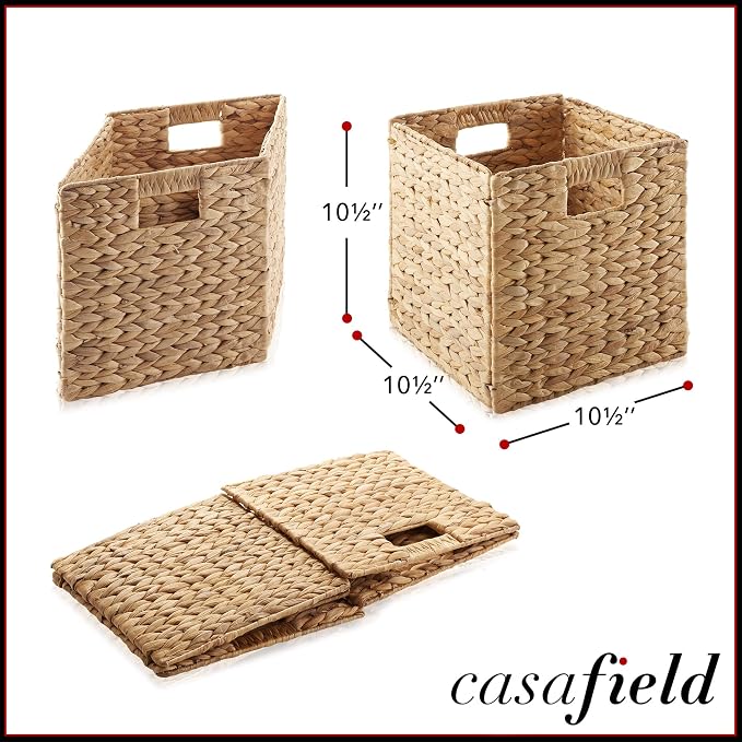 Casafield 10.5" x 10.5" Water Hyacinth Storage Baskets, Natural - Image 7