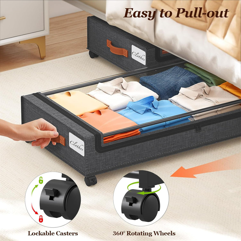 Yecaye 85 L Under Bed Storage with Wheels, 2 Pack Extra Large Under Bed Stora...