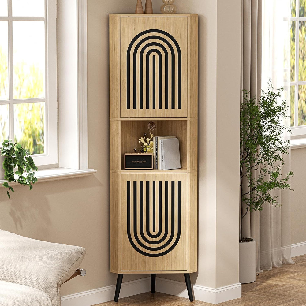 Tall Corner Cabinet, 65'' Corner Storage Cabinet with 2 Hollow Door