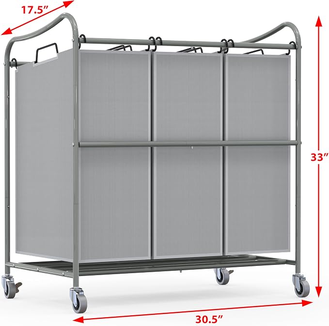 Simple Houseware Heavy-Duty 3-Bag Laundry Sorter Cart - Image 5
