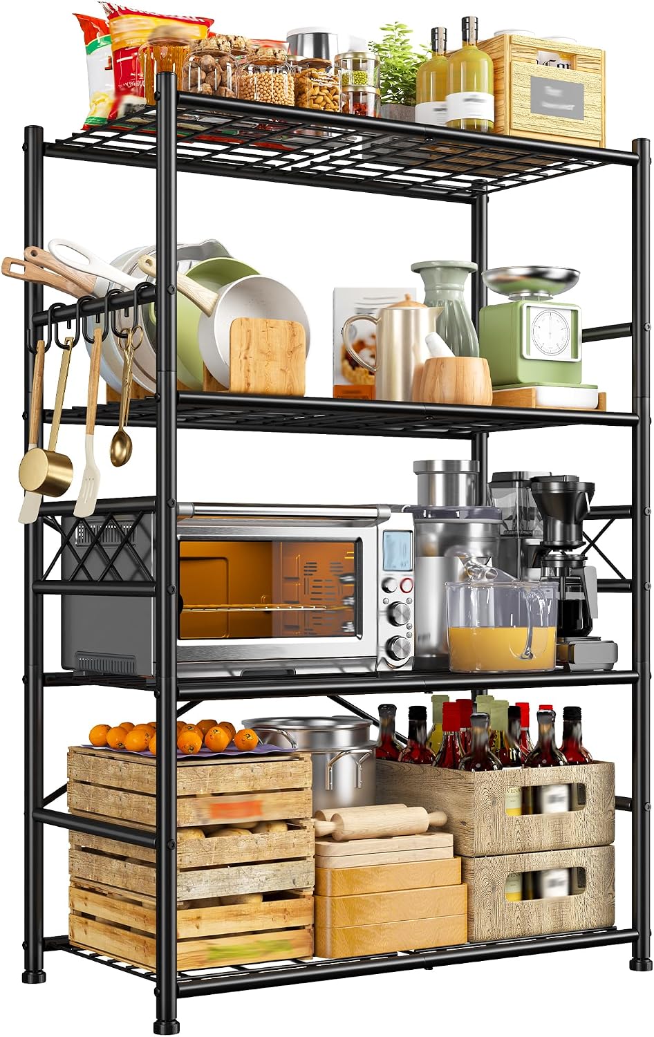 DurayLoly 5-Tier Metal Shelving with Hooks & Side Panel for Kitchen Pantry