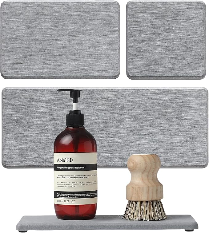 3PCS Bathroom Sink Vanity Trays, Quick Stone Drying Mat Dish Soap Dispenser by Razborci
