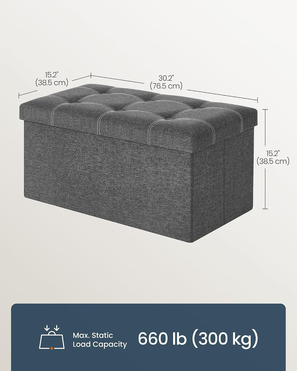 SONGMICS HOME Storage Ottoman, 21 Gallons End of Bench, 15.2 x 30.2 x 15.2 In...