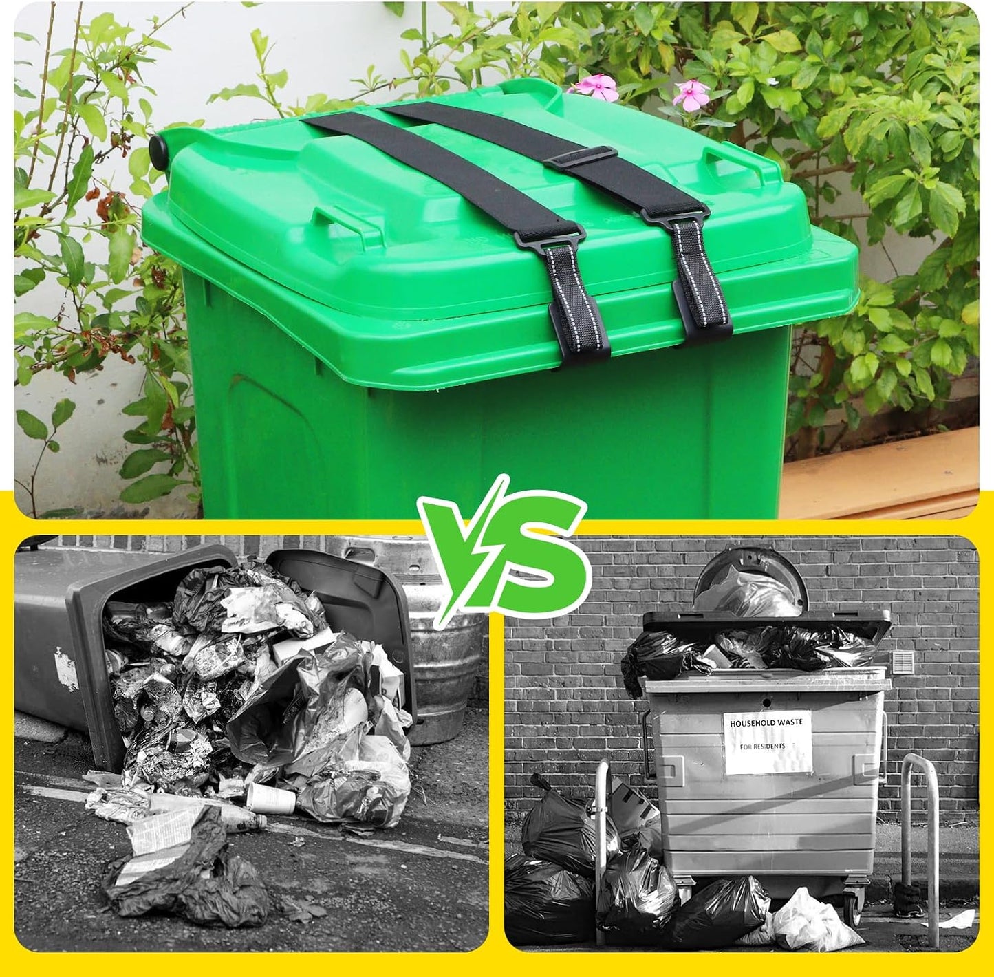 Trash Can Lock for Animals with Reflective Handle, Raccoon Proof Trash Can Lock with Adjustable Dual Paws for Securing Trash Can Lids from Small Animals/Strong Winds and Avoiding Dirty Hands -2pcs