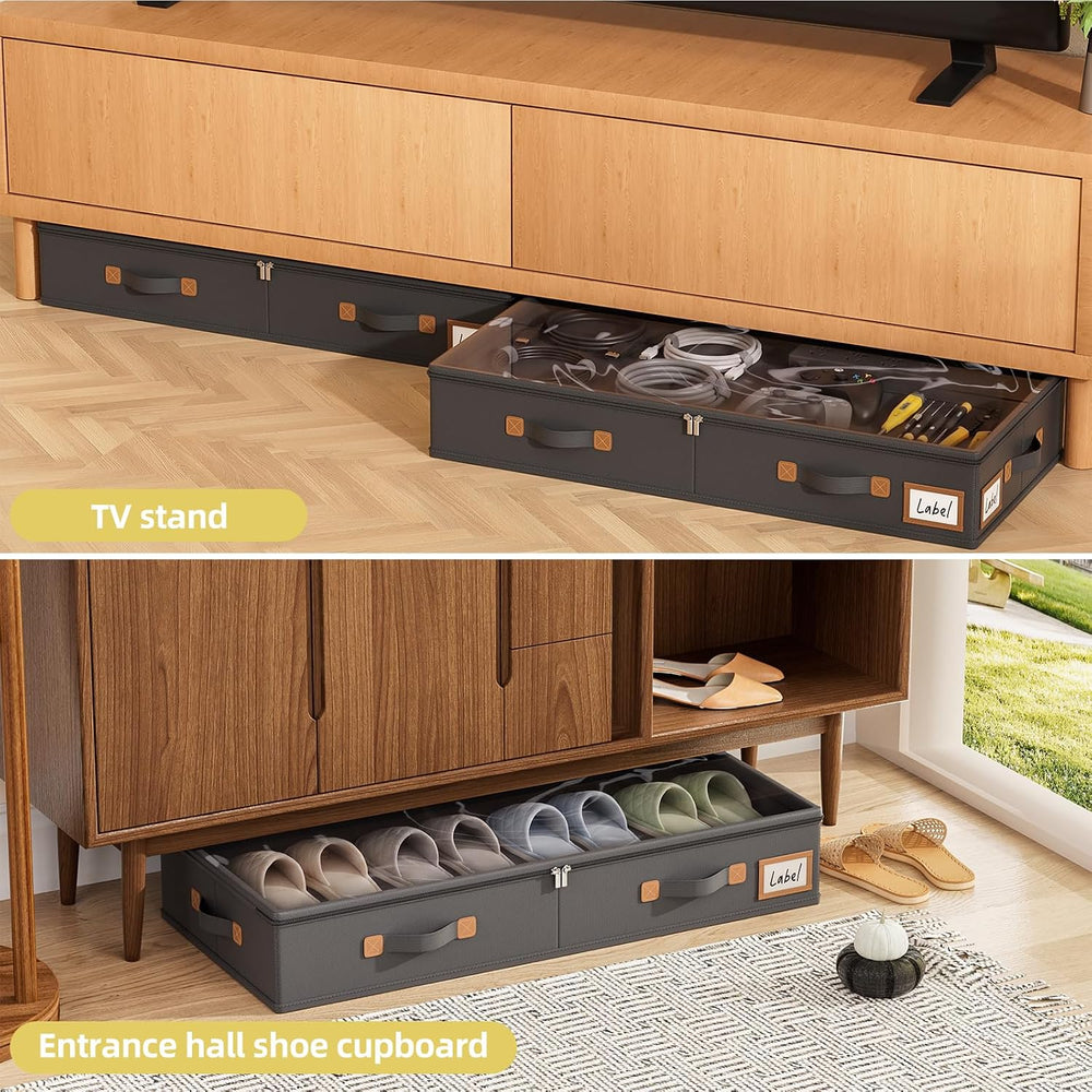 FHSQX Under Bed Storage Container 2Pack 4.5 Inches Low Profile Under-bed Orga...