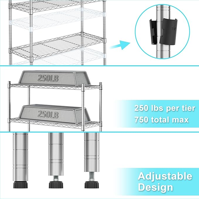 Auslar 3-Shelf Storage Wire Shelves Heavy Duty 3 Tiers Standing Shelving Units - Image 6