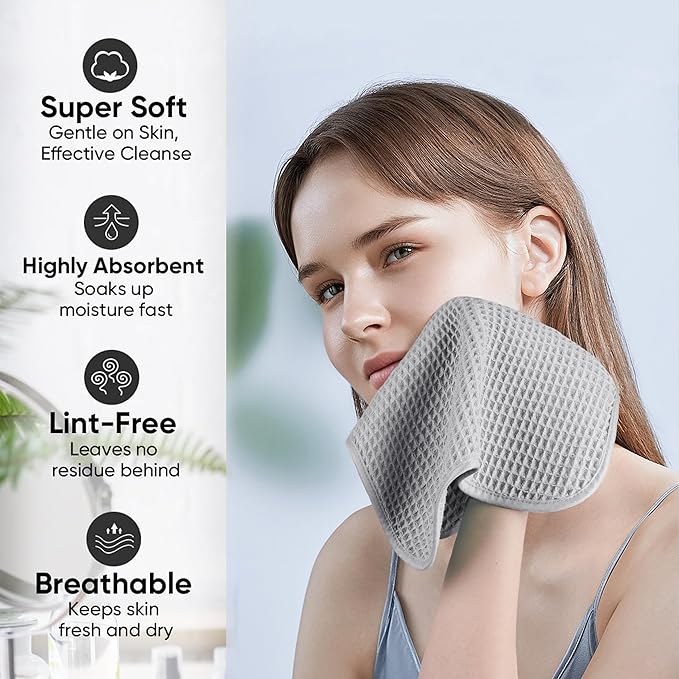 Microfiber Waffle Face Towels, 2 Pieces, Fast Drying, Lint Free - Image 4