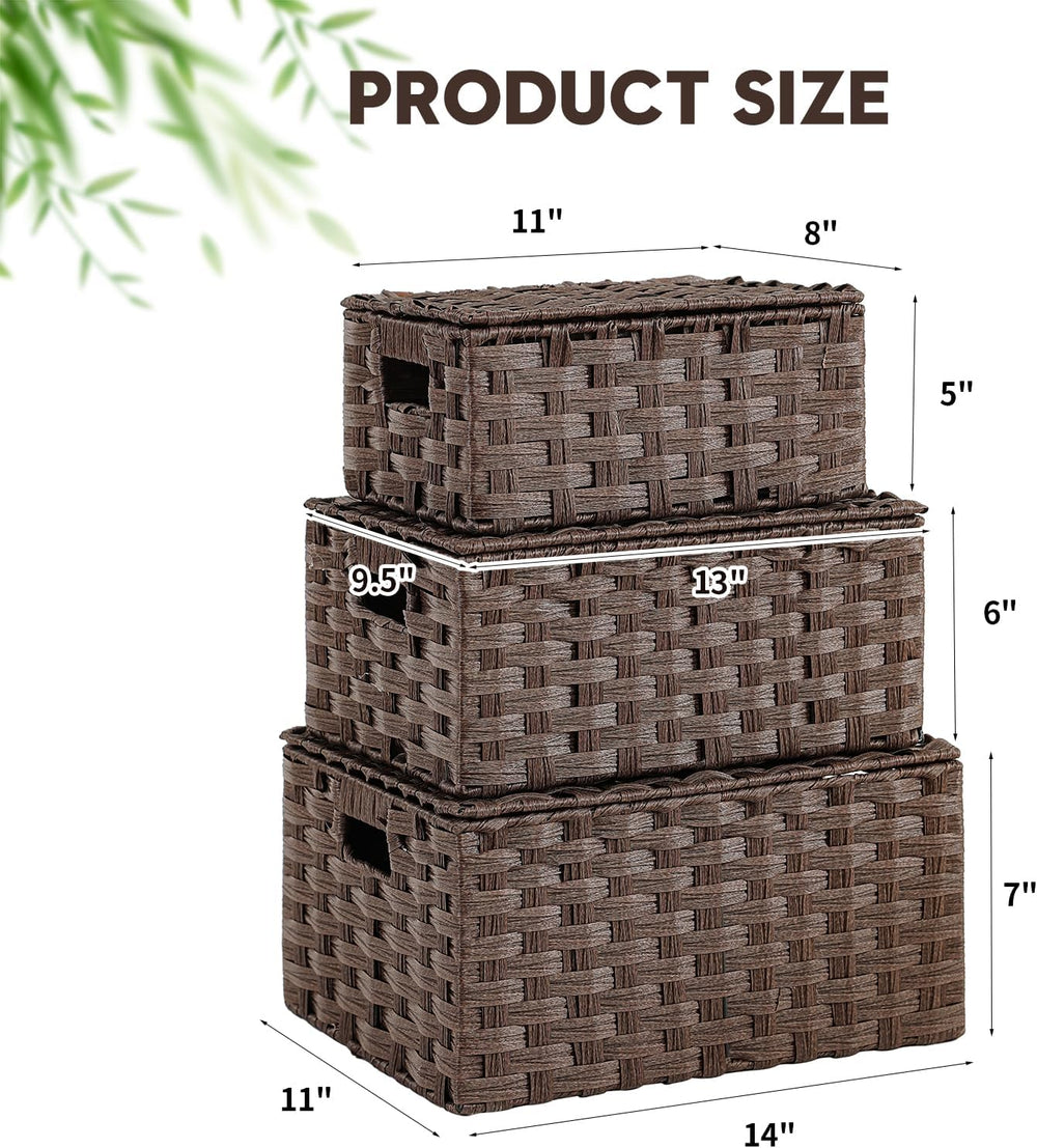 Woven Storage Bins With Lids Shelf Baskets Wicker Organizing Rattan Boxes Han...