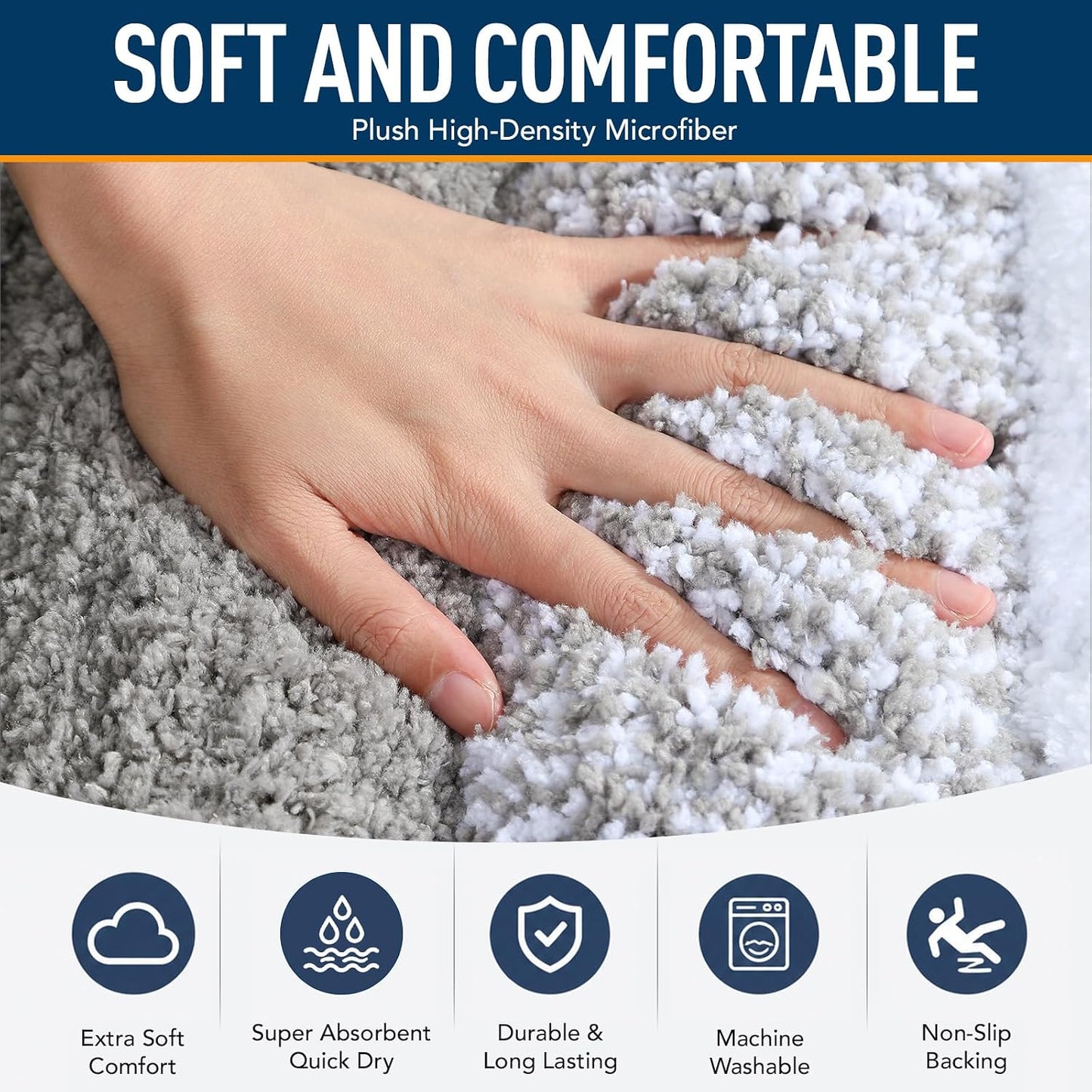 XIYUNTE Thick Bathroom Rug - 24x16 Extra Soft Gray and White Microfiber Bath Rugs, Quick Dry Super Absorbent Rubber Backing, Non Slip Washable Bath Mat for Floor Tub Shower