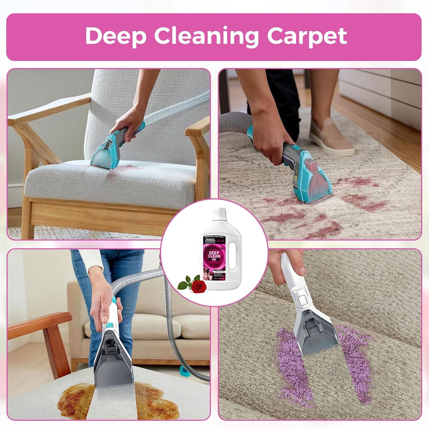 Carpet Cleaner Solution for Shark CarpetXpert, StainStriker Carpet Cleaner | for Shark EX151/EX201/EX304 and PX201/PX251/PX202BRN/PX221BRN Carpet Cleaner, Deep Clean Carpets, 1L, 33.81 Fl Oz, Rose Scent