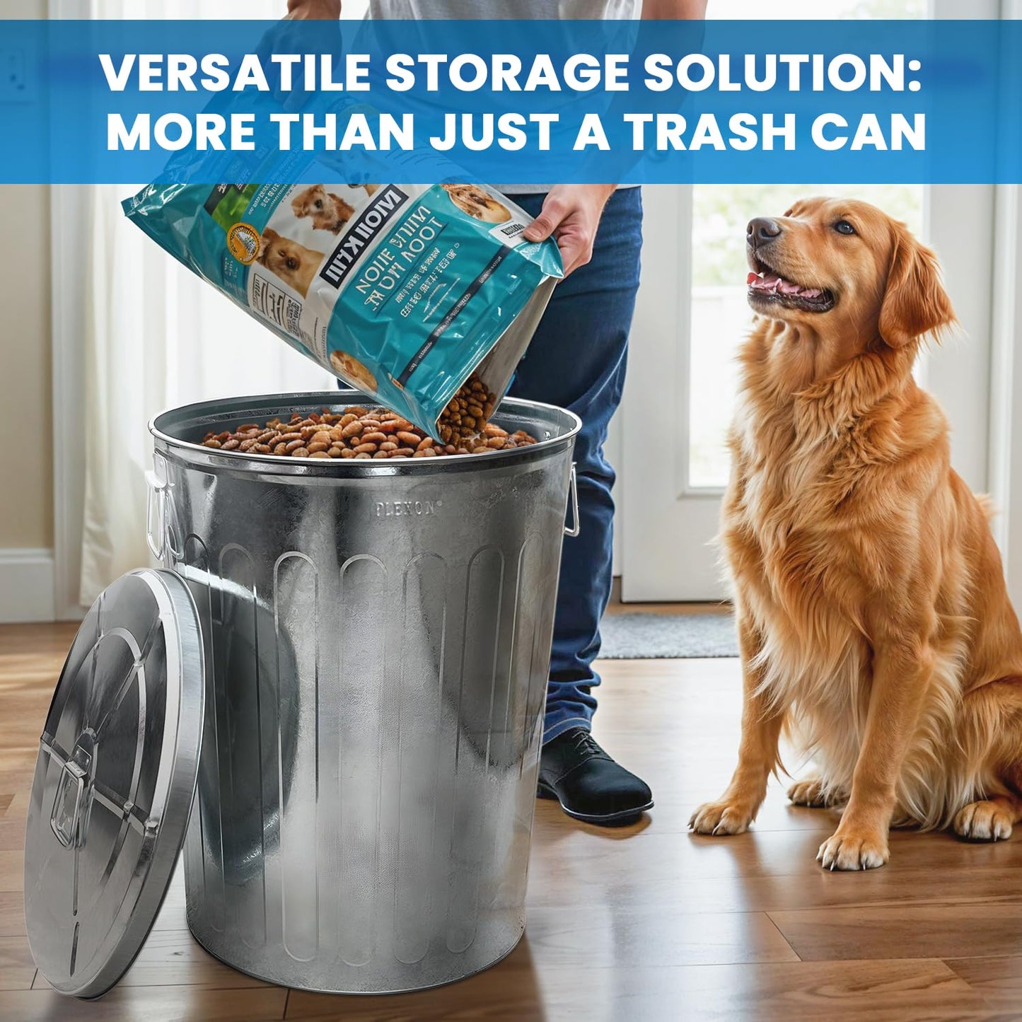 Plexon 20 Gallon Metal Trash Can with Lid Outdoor Large Trash Bin Galvanized Steel Garbage Can for Farm Garage Patio Ash Bucket Bird Seed Storage Can Heavy Duty Round Container, 2 Pack