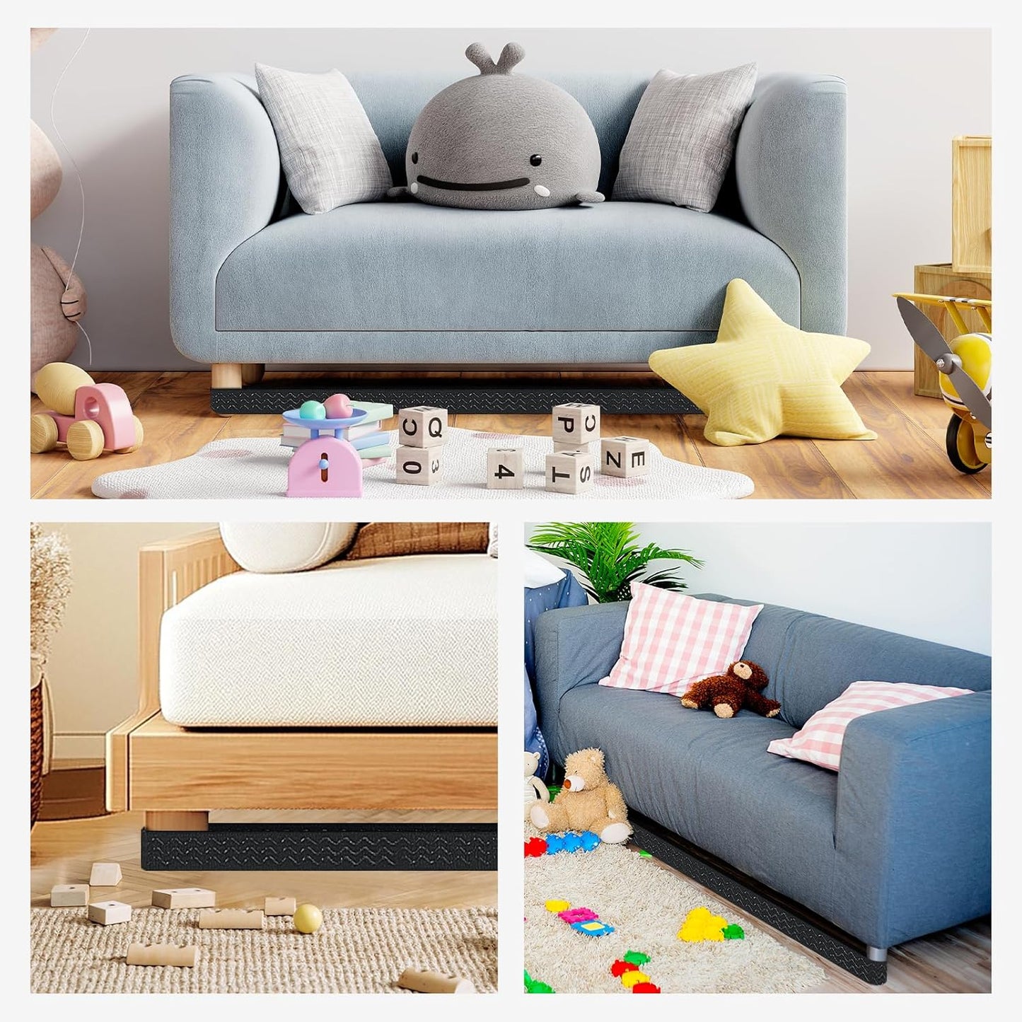 Under Couch Blocker for Kid and Pet Toys, Adjustable Toy Blocker for Under Couch, Toy Blocker Stop Things from Going Under Sofa, Bed, and Other Furniture, Easy to Install, 3" x 157 inch