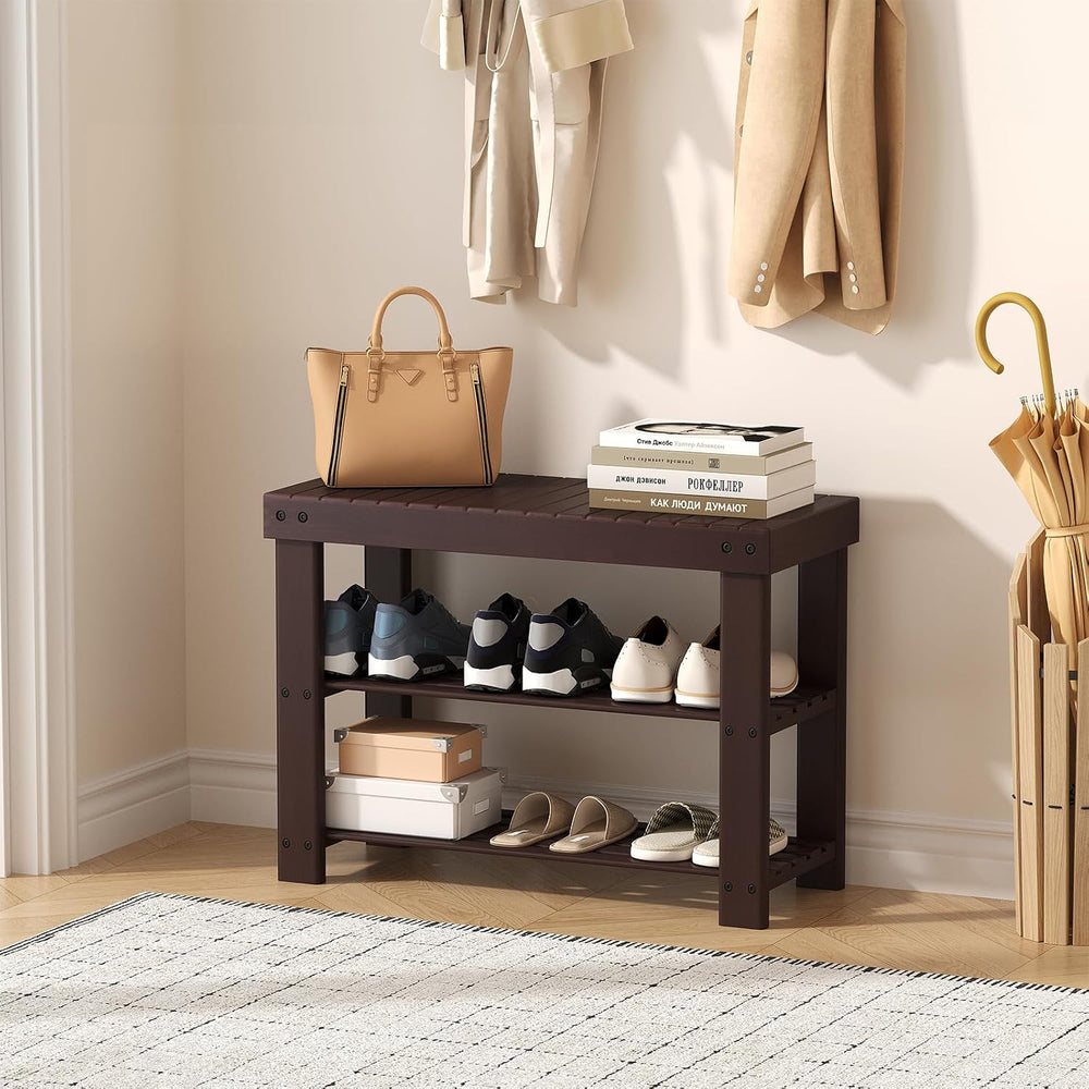 Sweetcrispy Shoe Rack Bench, 27IN Bamboo Entryway Storage Organizer, 286lb Ca...