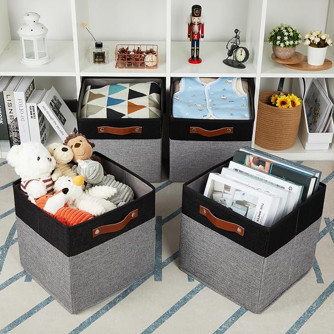 HNZIGE Cube Storage Baskets, Fabric Storage Cubes 12 x 12, Decorative Storage - Image 5