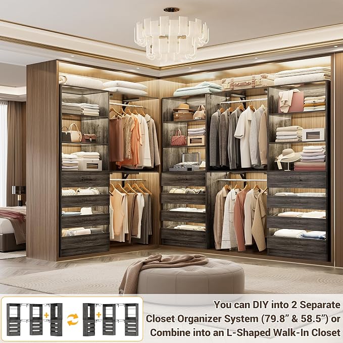 Aheaplus Closet System Set of 3, 138.5" Wood Closet Organizer System Tower - Image 2