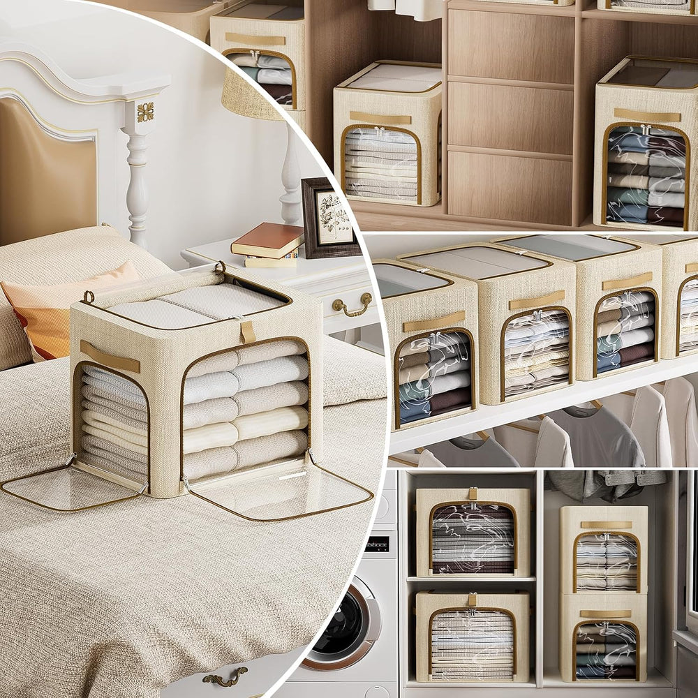CYhom Clothes Storage Bins with Metal Frame,3 See-Through Windows Openings Cl...