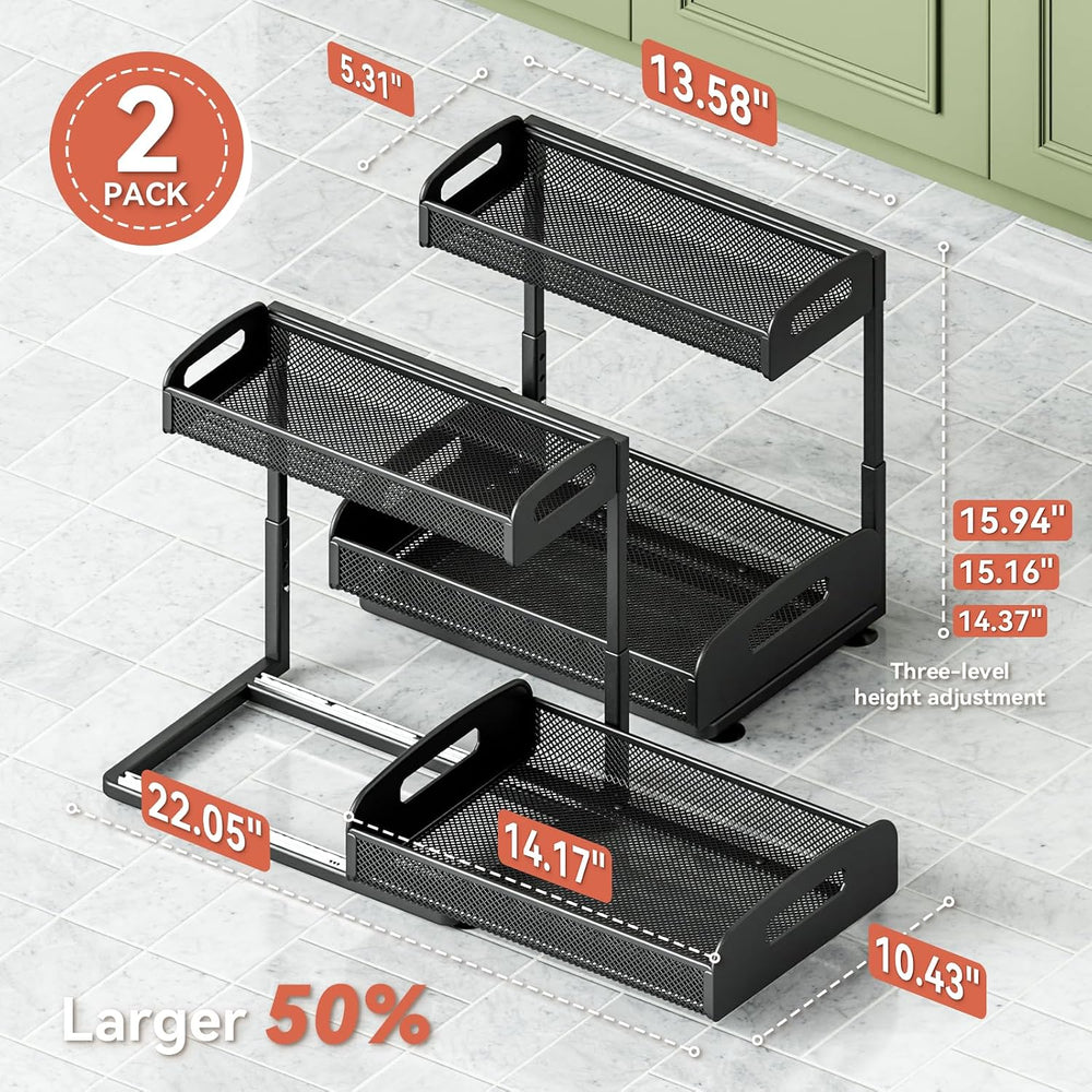 YASONIC 2 Pack Under Sink Organizer, 2 Tier Height Adjustable Kitchen Cabinet...