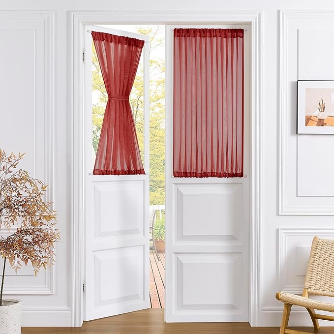 Tollpiz Short Sheer Door Curtain Closet Linen Textured Curtain Sheers Doorway by Tollpiz