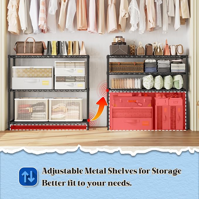 3- Shelf Metal Shelving Unit 35.6Wx14Dx36H Adjustable Storage Shelves Heavy - Image 4