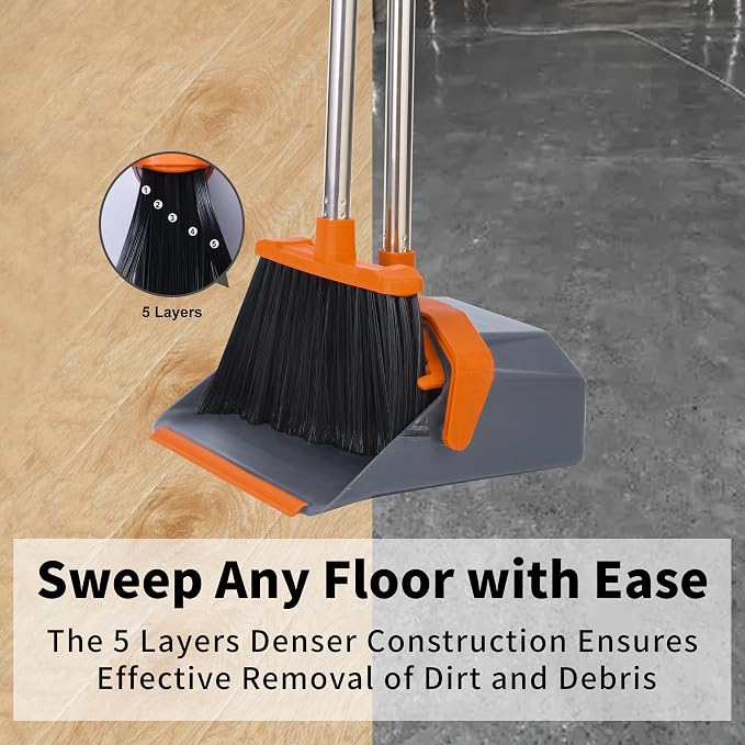 Broom and Dustpan Set with 51'' Long Handle, Upright Broom and Dustpan Combo - Image 5