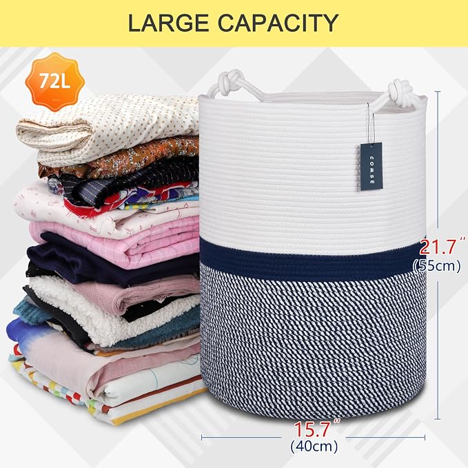 COMSE Extra Large Blanket Basket, Tall Woven Storage Basket, Nursery Hamper - Image 3